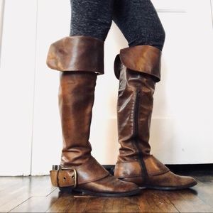 NINE WEST brown leather over the knee flat boots